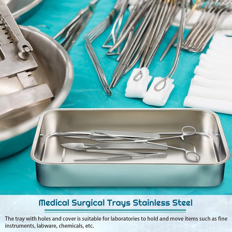 Fabbay Medical Surgical Trays 201 Stainless Steel Tray Dental Instruments Organizer Holder Sterilized Metal Box with Lid and Handle Grip for Medical Surgical Dental Instruments(12 Inch) - Image 5